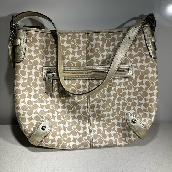 Authentic COACH Gold & White Shoulder Handbag - Picture 1 of 5